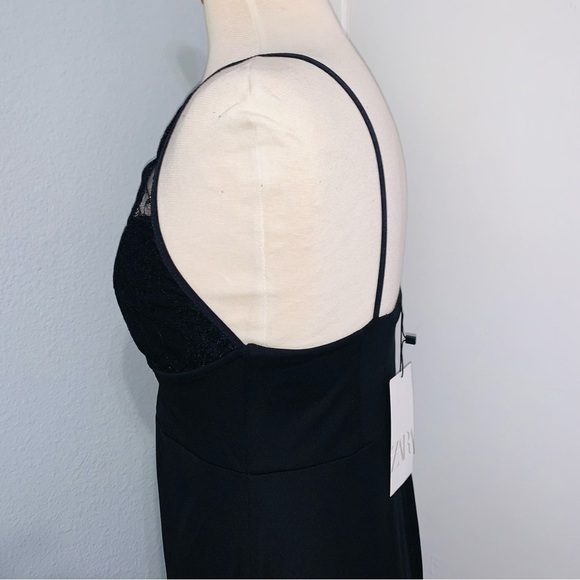 Zara New Women V-Neck Short Black Sexy Slip Dress Size Large - Picture 10 of 13
